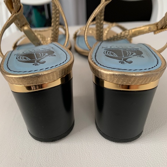 AUTHENTIC LANVIN GOLD SANDALS BLOCK HEEL 37 - Picture 2 of 5